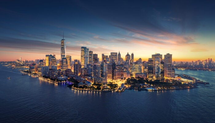 New,York,City,Panorama,Skyline,At,Sunrise.,Manhattan,Office,Buildings